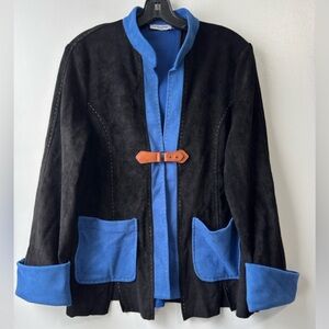 Lemon Grass Suede Blue and Black Blazer Jacket